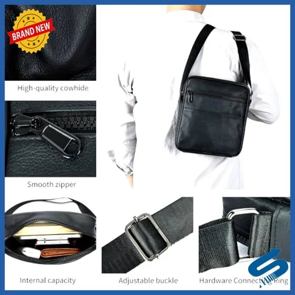 Genuine Leather Crossbody Messenger Bag for Men Work Travel Essentials